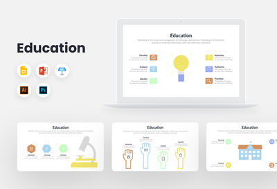 PPT Education Infographics Templates for PowerPoint, Keynote, Google Slides, Adobe Illustrator, Adobe Photoshop