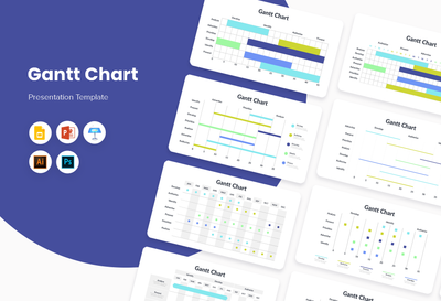 PPT Gantt Chart Infographics Templates for PowerPoint, Keynote, Google Slides, Adobe Illustrator, Adobe Photoshop