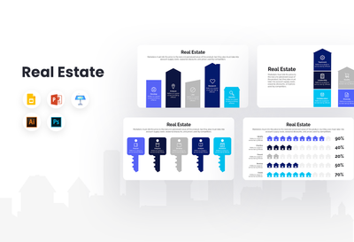 PPT Real Estate Infographics Templates for PowerPoint, Keynote, Google Slides, Adobe Illustrator, Adobe Photoshop