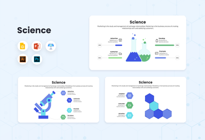 PPT Science Infographics Templates for PowerPoint, Keynote, Google Slides, Adobe Illustrator, Adobe Photoshop