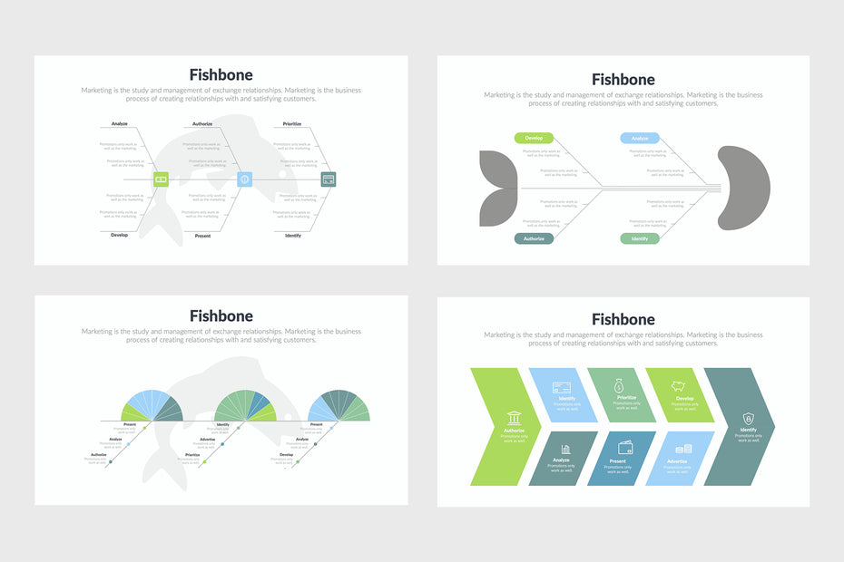 PPT Fishbone Infographics Templates for PowerPoint, Keynote, Google Slides, Adobe Illustrator, Adobe Photoshop 	