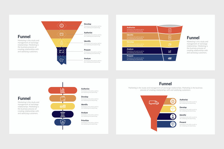 PPT Funnels Infographics Templates for PowerPoint, Keynote, Google Slides, Adobe Illustrator, Adobe Photoshop