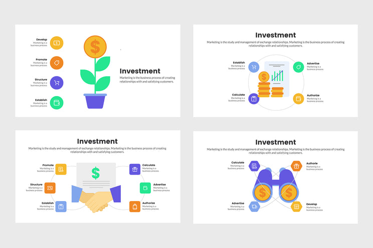 PPT Investment Infographics Templates for PowerPoint, Keynote, Google Slides, Adobe Illustrator, Adobe Photoshop