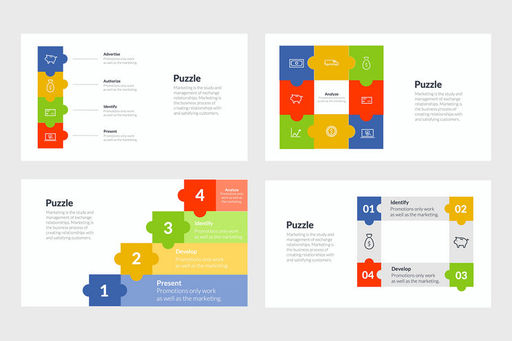 PPT Puzzle Infographics Templates for PowerPoint, Keynote, Google Slides, Adobe Illustrator, Adobe Photoshop