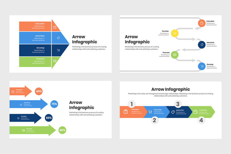 PPT Arrow Infographics Templates for PowerPoint, Keynote, Google Slides, Adobe Illustrator, Adobe Photoshop