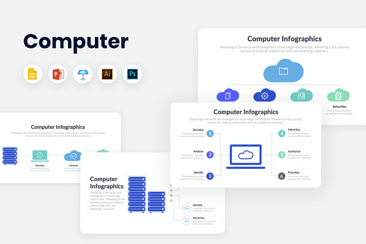 PPT Computer Infographics Templates for PowerPoint, Keynote, Google Slides, Adobe Illustrator, Adobe Photoshop