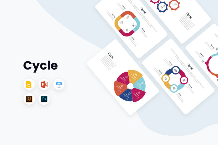 PPT Cycle Infographics Templates for PowerPoint, Keynote, Google Slides, Adobe Illustrator, Adobe Photoshop