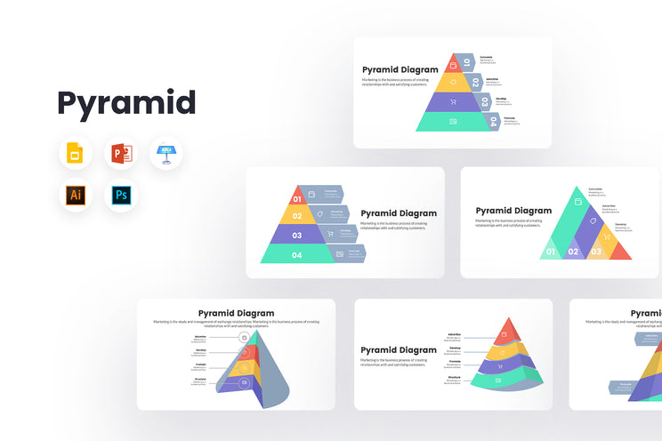 PPT Pyramid Diagram Infographics Templates for PowerPoint, Keynote, Google Slides, Adobe Illustrator, Adobe Photoshop