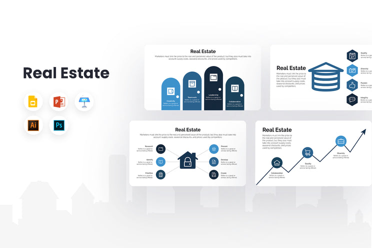 PPT Real Estate Infographics Templates for PowerPoint, Keynote, Google Slides, Adobe Illustrator, Adobe Photoshop