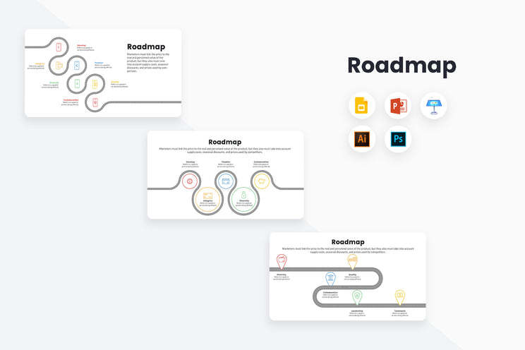 PPT Roadmap Infographics Templates for PowerPoint, Keynote, Google Slides, Adobe Illustrator, Adobe Photoshop